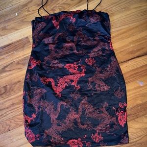 Black and red skinny strap Dragon print dress from shein, size large.